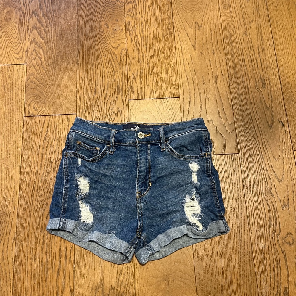 Medium wash Jean shorts with rips high rise